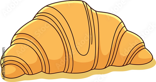 Cartoon croissant pastry with golden brown crust and dark outlines baked food
