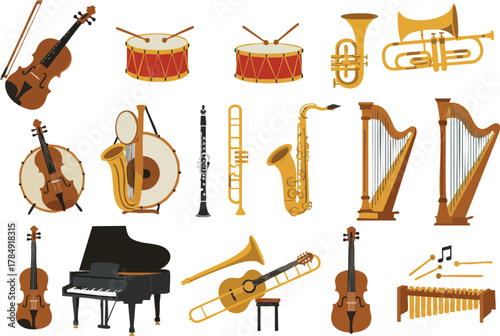 Collection of Musical Instruments: Orchestral and Band Instruments.