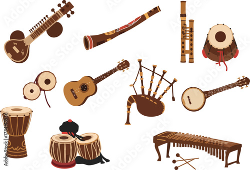 Collection of Diverse Musical Instruments from Around the World.