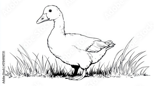Black and White Duck Line Art for Coloring Book Page Design