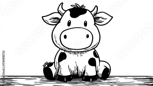 Cute Cartoon Cow Illustration for Coloring Book Page Design
