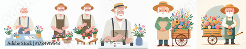 vector of grandfather selling flowers