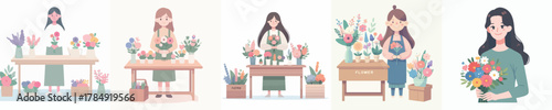 vector of woman selling flowers