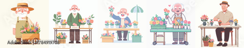 vector of grandfather selling flowers