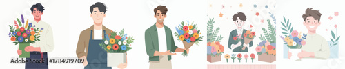 vector of young man selling flowers