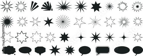 Collection of starburst, sparkle, and speech bubble vector icons set