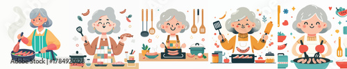 vector grandmother fried sausage