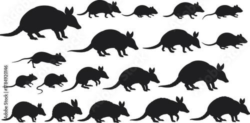 Silhouette of rats and mice collection, rodent animal vector illustration, wildlife pest concept, small mammal design, nature creature art