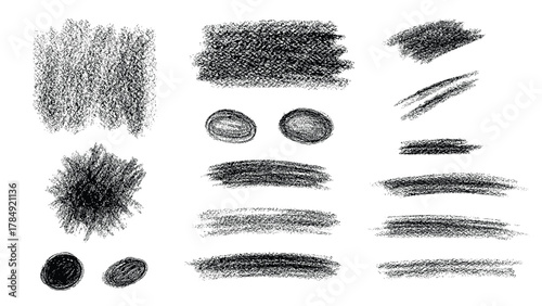 Charcoal Texture Brush Strokes and Smudge Shapes Set