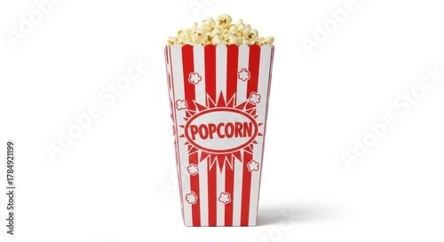 Popcorn in striped box isolated on white background