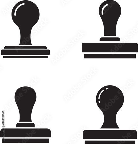 Four simple black silhouette rubber stamps on a white background