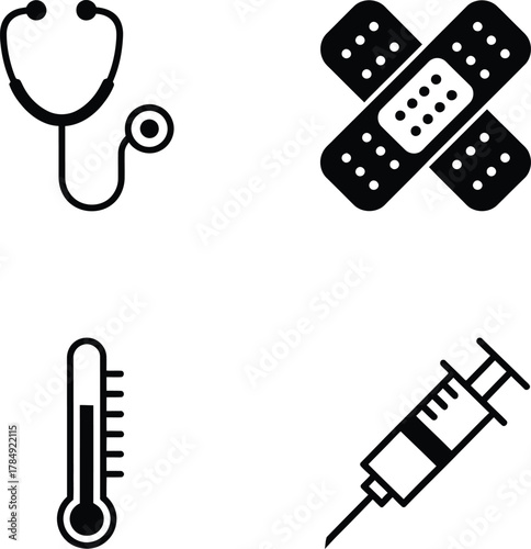 Crucial Medical Instruments and First Aid Supplies Pictograms for Healthcare Icons