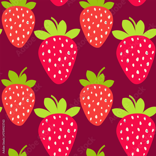 Seamless pattern of red strawberries.