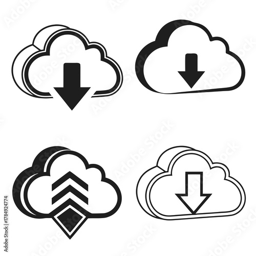 Collection of cloud icons with arrows pointing up and down