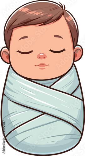 おくるみに包まれた寝ている赤ちゃんのイラスト