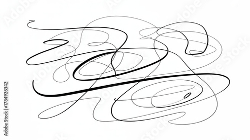 Abstract black ink scribbles and lines creating a chaotic yet balanced composition on a white background