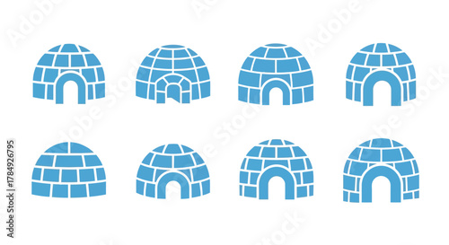 eight igloos arranged neatly in two rows four columns