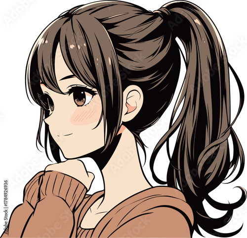 ポニーテールのお姉さんのイラスト