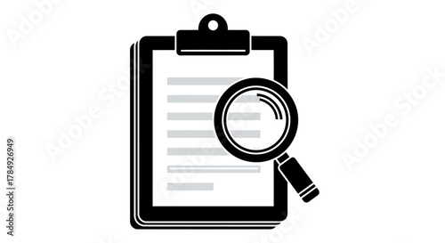 a clipboard with papers and a magnifying glass symbolizing detailed examination