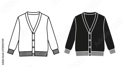 two cardigans displayed side by side one white and one black