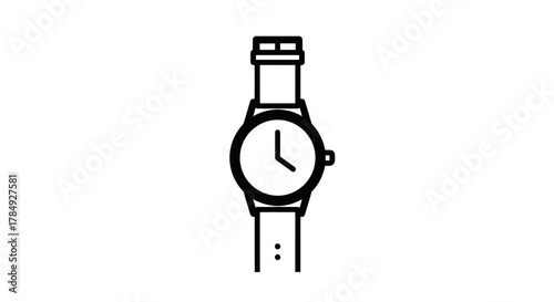 a classic wristwatch design with minimalist black and white illustration