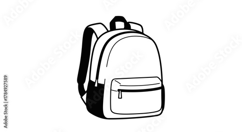 a simple black and white illustration of a backpack with straps