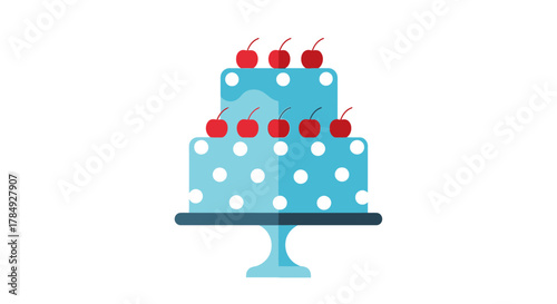 a beautifully tiered cake adorned with cherries and polka dots