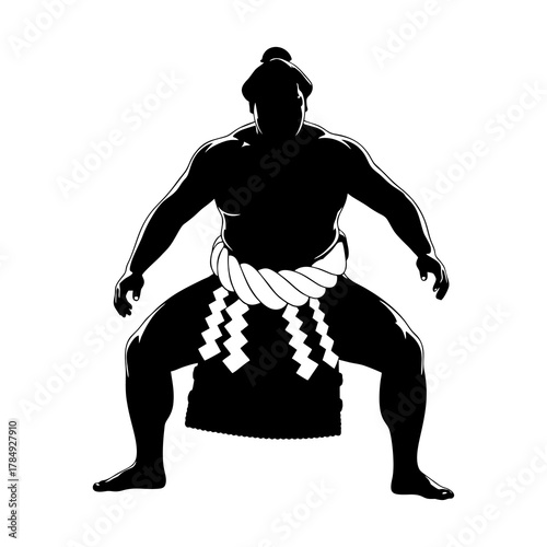 Silhouette of a sumo wrestler against a white background