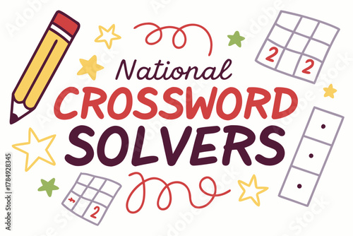 National Crossword Solvers Day Vector Illustration, Puzzle Game and Brain Challenge Design, Word Search Activity Graphic Isolated on White Background