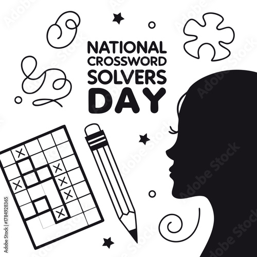 National Crossword Solvers Day Vector Illustration, Puzzle Game and Brain Challenge Design, Word Search Activity Graphic Isolated on White Background