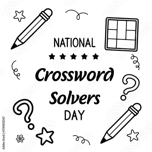 National Crossword Solvers Day Vector Illustration, Puzzle Game and Brain Challenge Design, Word Search Activity Graphic Isolated on White Background