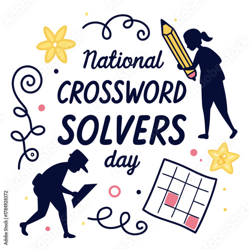 National Crossword Solvers Day Vector Illustration, Puzzle Game and Brain Challenge Design, Word Search Activity Graphic Isolated on White Background