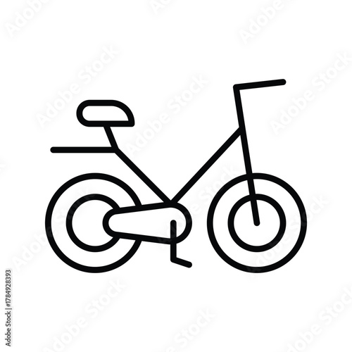 A bicycle icon with a seat handlebars frame tires and pedals is outlined in black