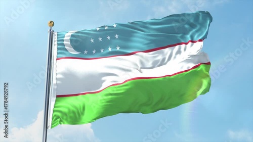 4K Uzbekistan flag waving in the wind - realistic Uzbekistan flag animation in high resolution, perfect for Uzbekistan national day, independence, travel and patriotic video projects
