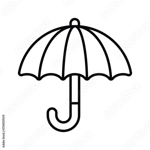 A black line drawing of an umbrella