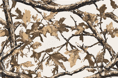 Camouflage pattern with leaves and branches, designed for hunting in the wilderness.Abstract hunting camouflage, seamless texture, military camouflage pattern.