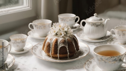 Wallpaper Mural Elegant Tea Party Setting with Bundt Cake and Teacups. Torontodigital.ca