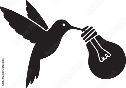 Hummingbird Carrying Light Bulb Idea and Innovation Silhouette Icon