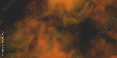 Brown texture. Orange powder explosion on black background. grunge and grainy abstract Flying through stormy brown clouds .