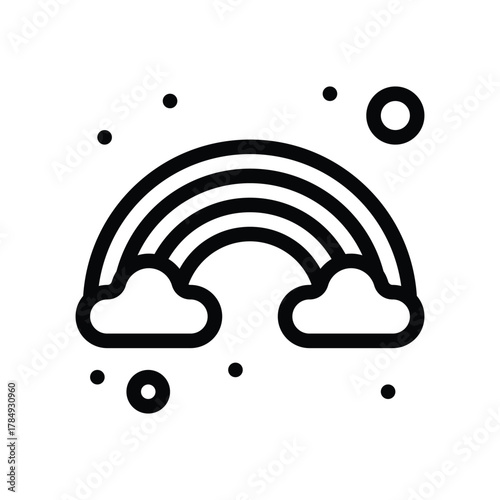 A blackandwhite icon depicts a rainbow over two clouds with dots and a circle