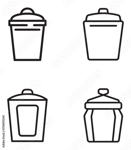 Compost bin icon set for cafes featuring a distinctive silhouette style