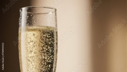 Elegant Champagne Flute Filled with Sparkling Wine Bubbles.