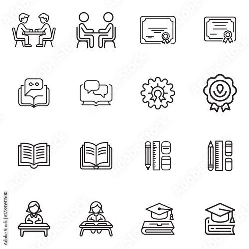 Education and learning icons set with silhouette style for digital and print media
