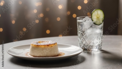 Elegant Dessert and Refreshing Drink on a Table.