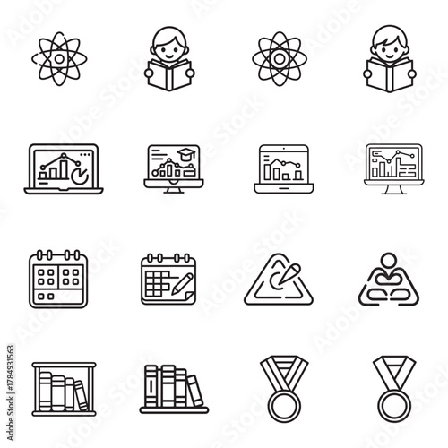 Collection of education and learning icons in a distinctive silhouette style