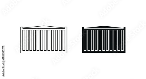 Two Shipping Container Icons in Outline and Solid Black