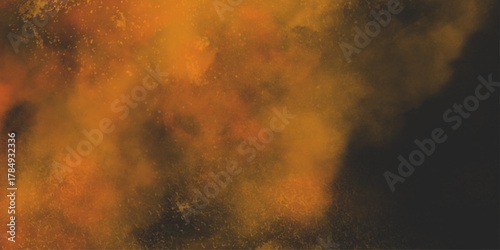 Brown texture. Orange powder explosion on black background. grunge and grainy abstract Flying through stormy brown clouds .