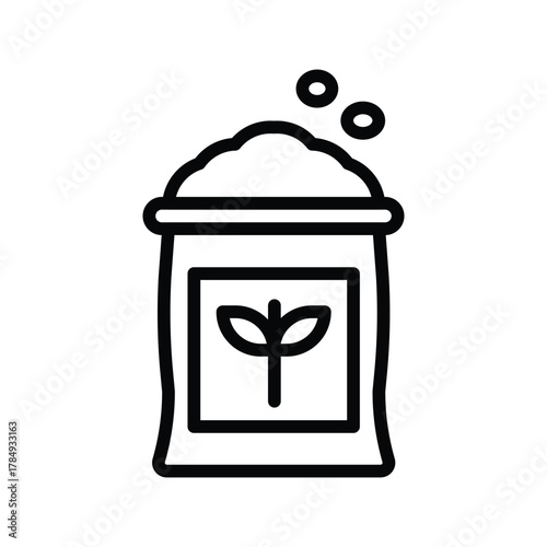 A filled bag with a plant symbol and escaping contents