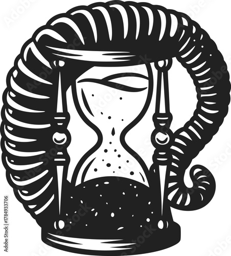 Vintage hourglass with ornate twisted frame and flowing sand antique timepiece symbolizing passage, patience, and fate