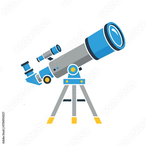 Stylized blue astronomical telescope on a tripod for stargazing vector illustration